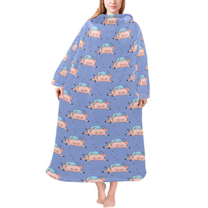 Pig Pattern Print Design 03 Blanket Robe with Sleeves