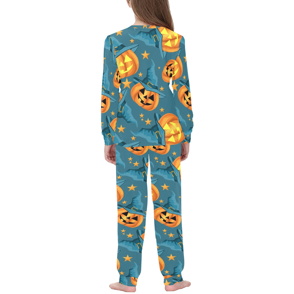 Halloween Pumpkin Witch Hat Pattern Kids' Boys' Girls' All Over Print Pajama Set