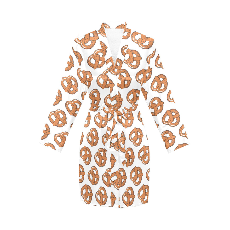 Pretzels Pattern Print Design 05 Women's Long Sleeve Belted Night Robe