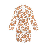 Pretzels Pattern Print Design 05 Women's Long Sleeve Belted Night Robe