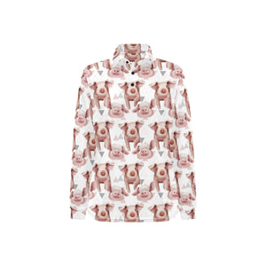 Pig Pattern Print Design 04 Women's Long Sleeve Polo Shirt