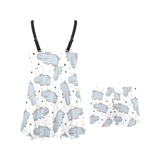 Hippopotamus Pattern Print Design 01 Chest Sexy Pleated Two Piece Swim Dress