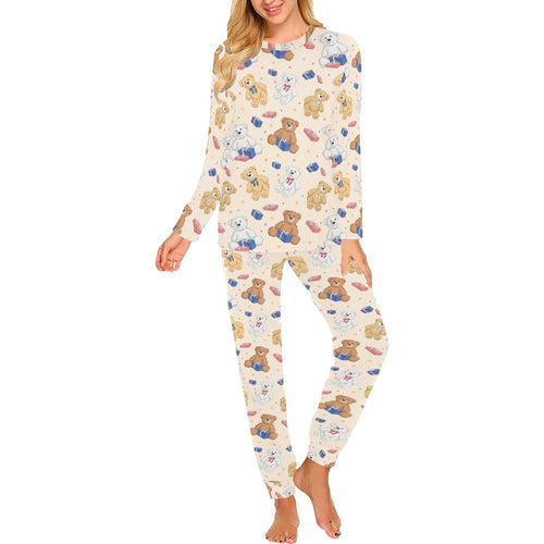 Teddy Bear Pattern Print Design 01 Women's All Over Print Pajama Set