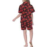 Rose Pattern Print Design 01 Kids' Boys' Girls' V-Neck Short Pajama Set
