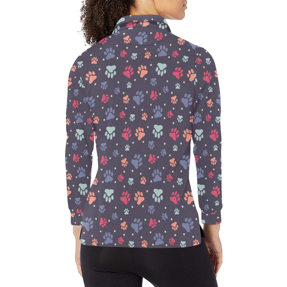 Dog Paws Pattern Print Design 04 Women's Long Sleeve Polo Shirt