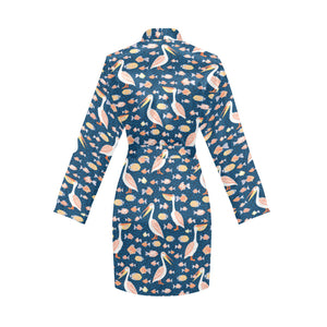 Pelican Pattern Print Design 01 Women's Long Sleeve Belted Night Robe