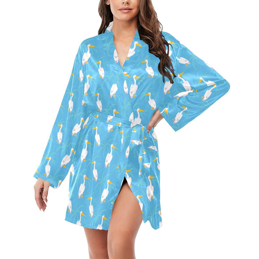 Pelican Pattern Print Design 02 Women's Long Sleeve Belted Night Robe