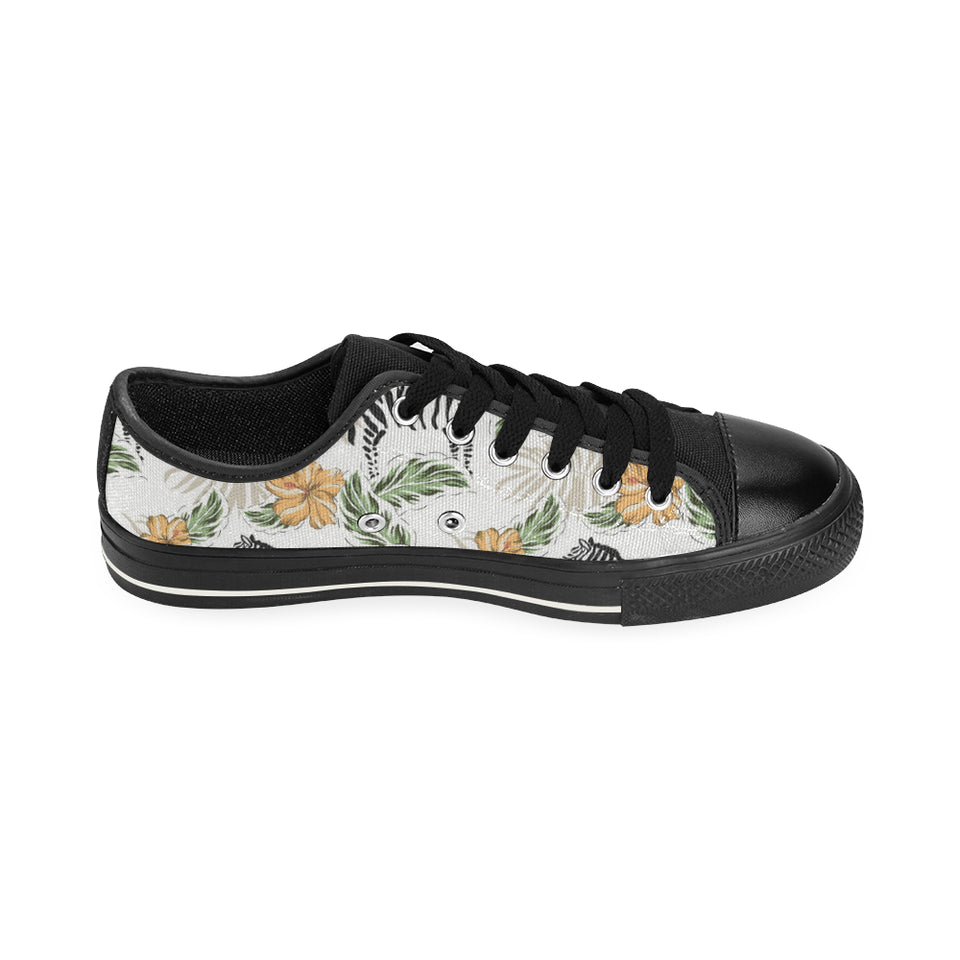 Zebra Hibiscus Pattern Men's Low Top Canvas Shoes Black