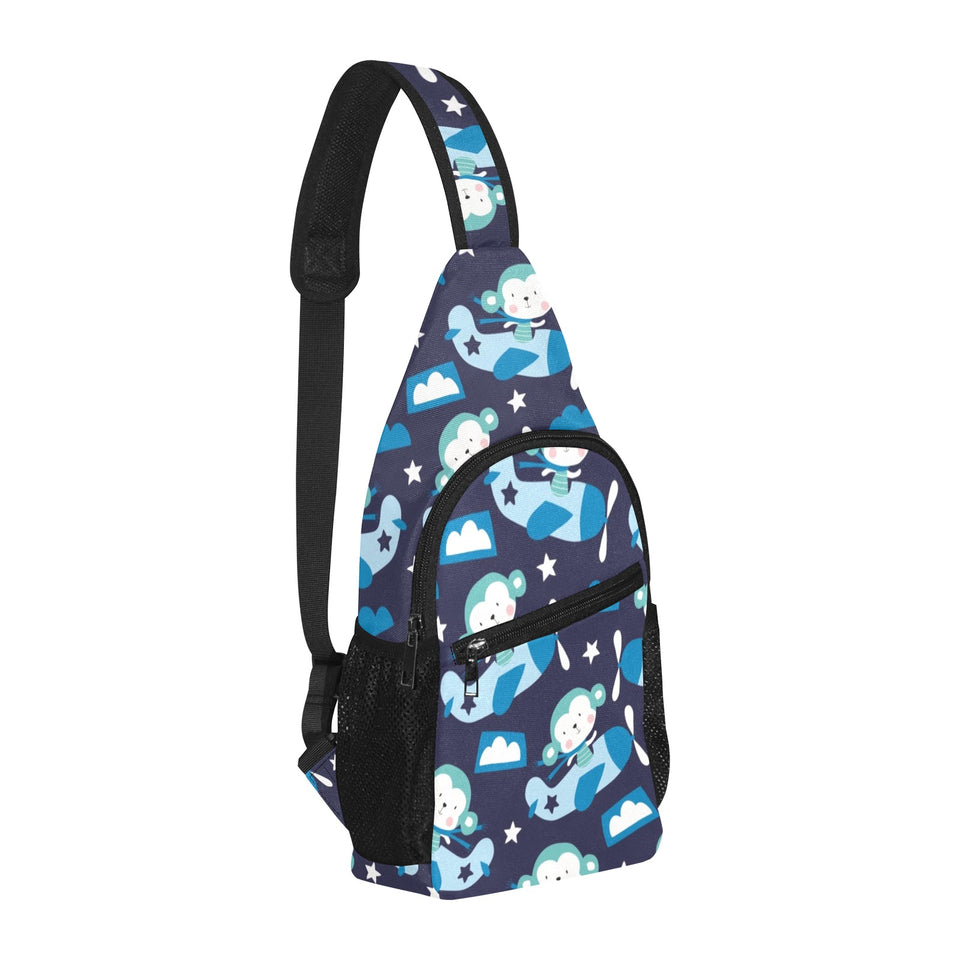 Monkey in Airplane Pattern All Over Print Chest Bag