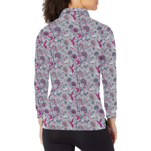 Hummingbird Pattern Print Design 04 Women's Long Sleeve Polo Shirt