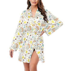 Hippopotamus Pattern Print Design 05 Women's Long Sleeve Belted Night Robe