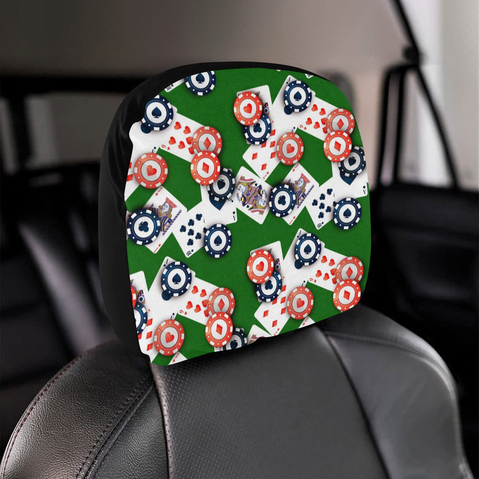 Casino Cards Suits Pattern Print Design 03 Car Headrest Cover