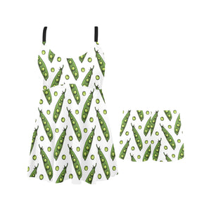 Green Peas Pattern Print Design 03 Chest Sexy Pleated Two Piece Swim Dress