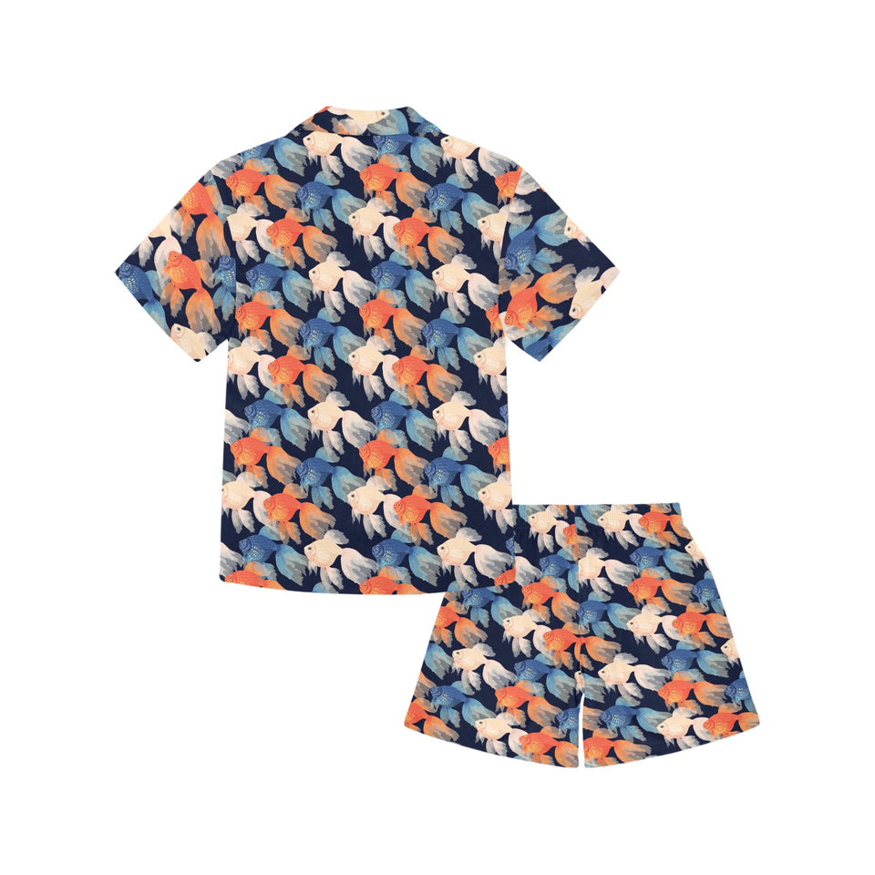 Goldfish Pattern Print Design 04 Kids' Boys' Girls' V-Neck Short Pajama Set