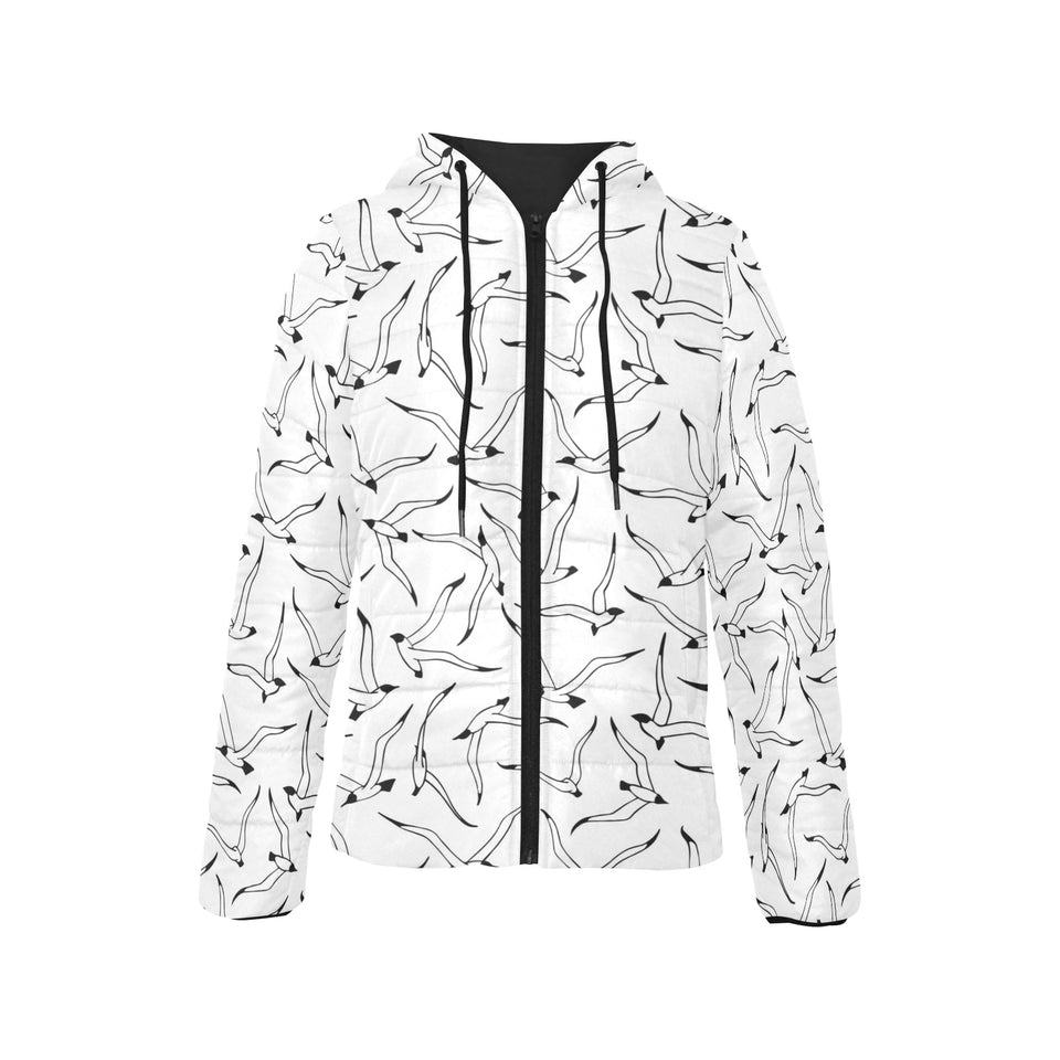 Seagull Pattern Print Design 04 Women's Padded Hooded Jacket