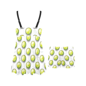 Tennis Pattern Print Design 05 Chest Sexy Pleated Two Piece Swim Dress