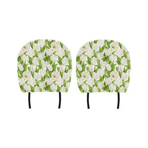 White Tulip Pattern Car Headrest Cover