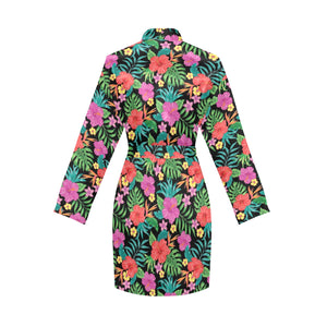 Hibiscus Pattern Print Design 01 Women's Long Sleeve Belted Night Robe