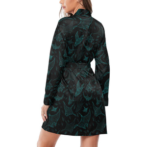 Stingray Pattern Print Design 02 Women's Long Sleeve Belted Night Robe