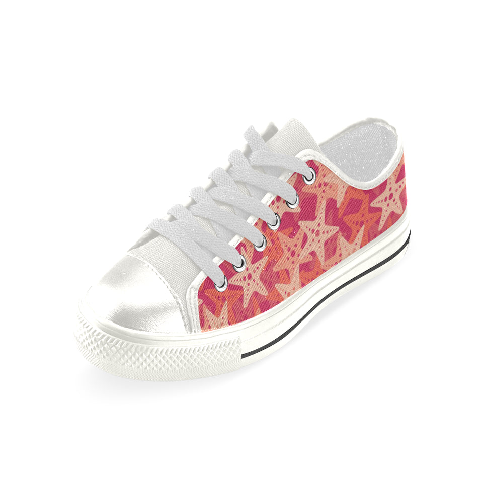 Starfish Red Theme Pattern Women's Low Top Canvas Shoes White