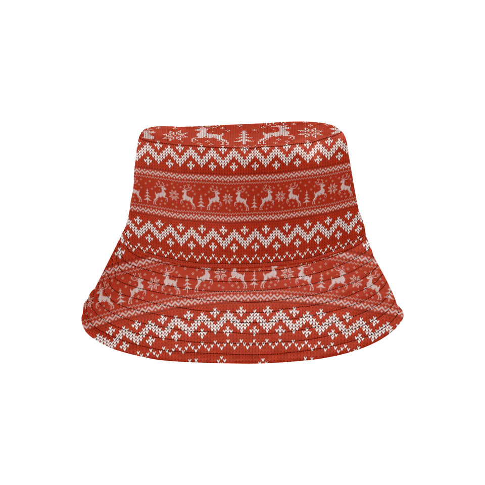 Deer Sweater Printed Red Pattern Unisex Bucket Hat