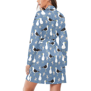 Seagull Pattern Print Design 01 Women's Long Sleeve Belted Night Robe