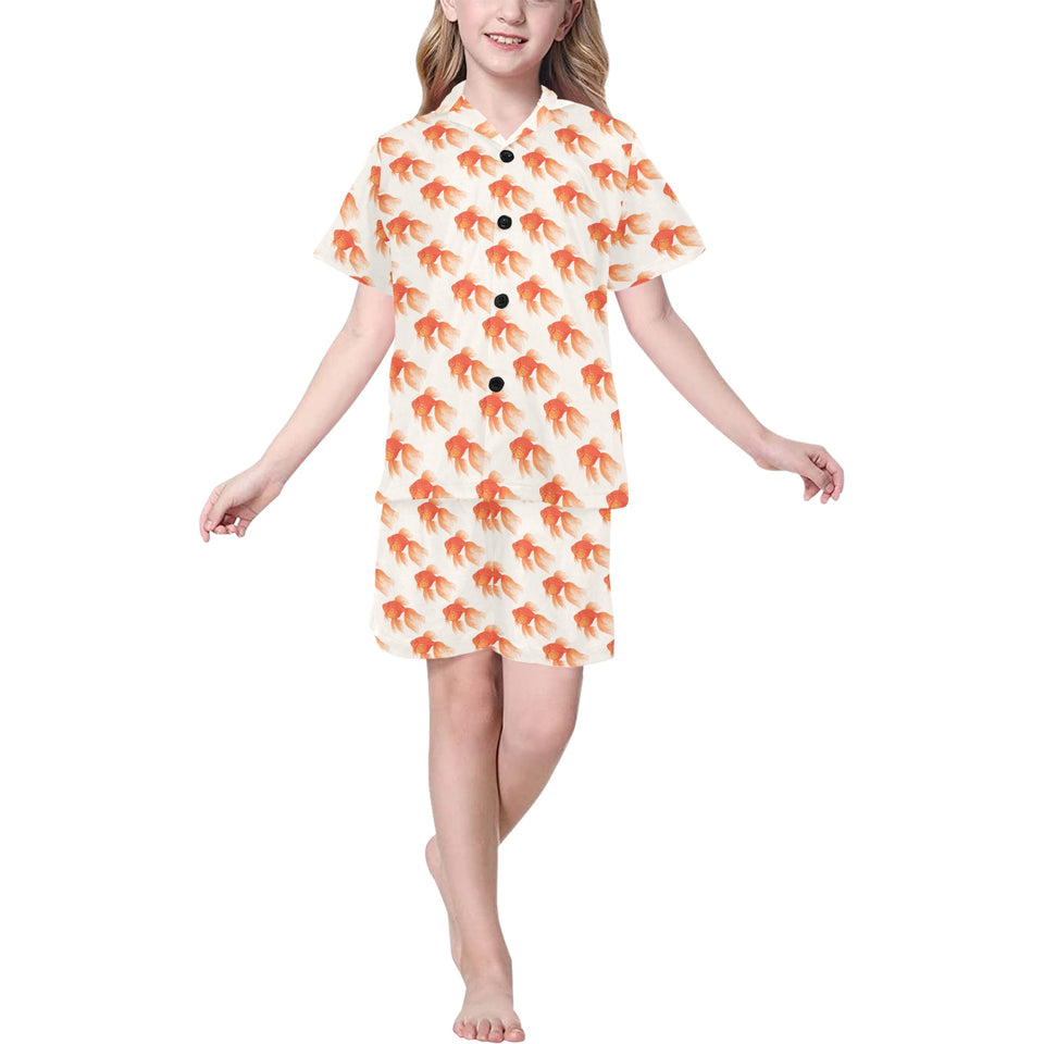 Goldfish Pattern Print Design 05 Kids' Boys' Girls' V-Neck Short Pajama Set