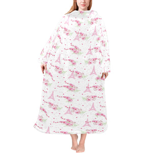 Eiffel Tower Pink Theme Pattern Print Design 05 Blanket Robe with Sleeves