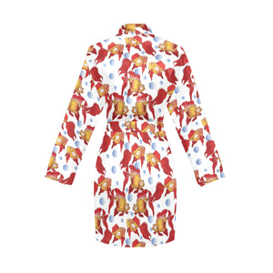 Goldfish Pattern Print Design 02 Women's Long Sleeve Belted Night Robe