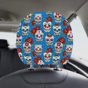 Suger Skull Rose Pattern Car Headrest Cover