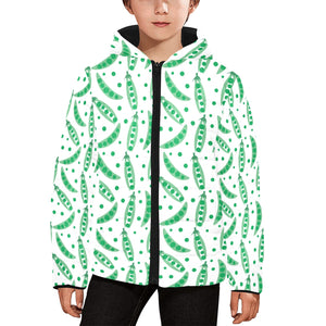 Green Peas Pattern Print Design 01 Kids' Boys' Girls' Padded Hooded Jacket