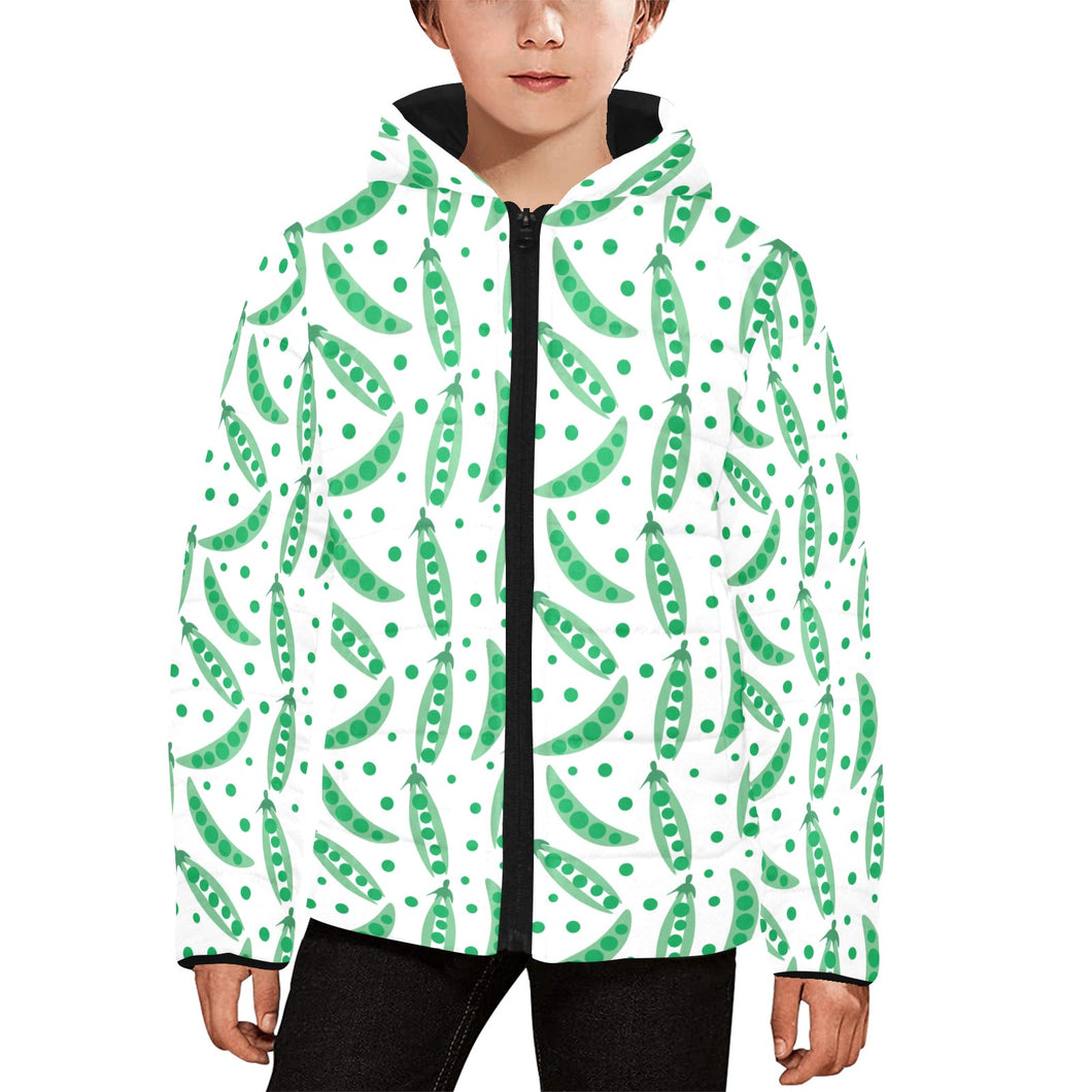 Green Peas Pattern Print Design 01 Kids' Boys' Girls' Padded Hooded Jacket