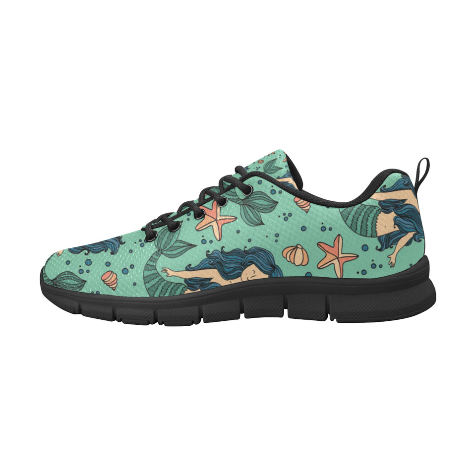 Mermaid Pattern Green Background Men's Sneakers Black