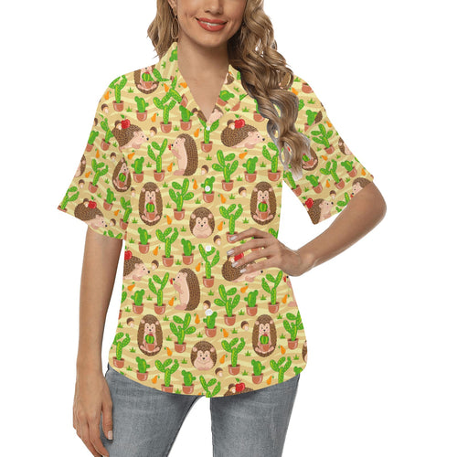 Hedgehog Pattern Print Design 02 Women's All Over Print Hawaiian Shirt