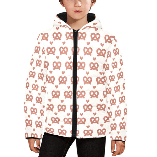 Pretzels Pattern Print Design 01 Kids' Boys' Girls' Padded Hooded Jacket