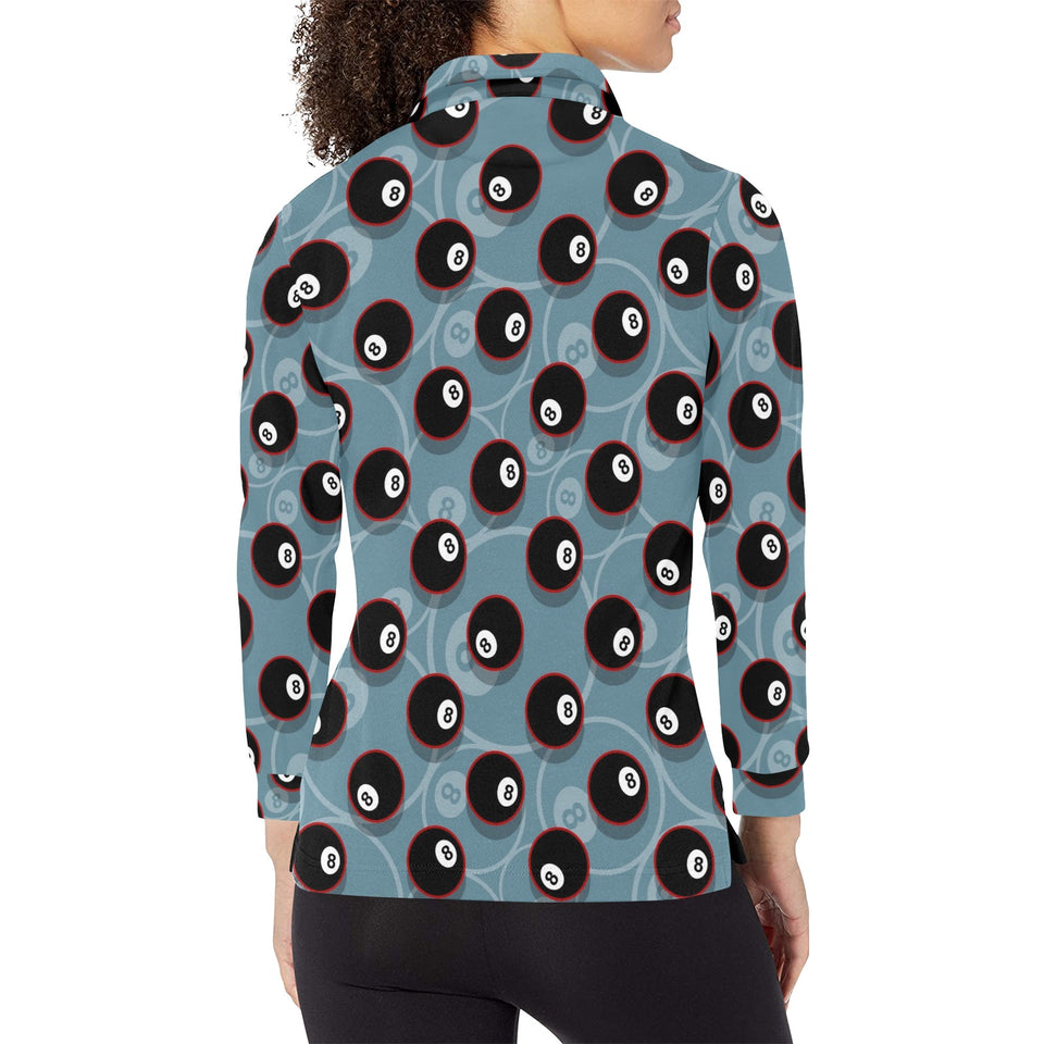 Billiard Ball Pattern Print Design 01 Women's Long Sleeve Polo Shirt