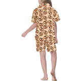 Pretzels Pattern Print Design 02 Kids' Boys' Girls' V-Neck Short Pajama Set