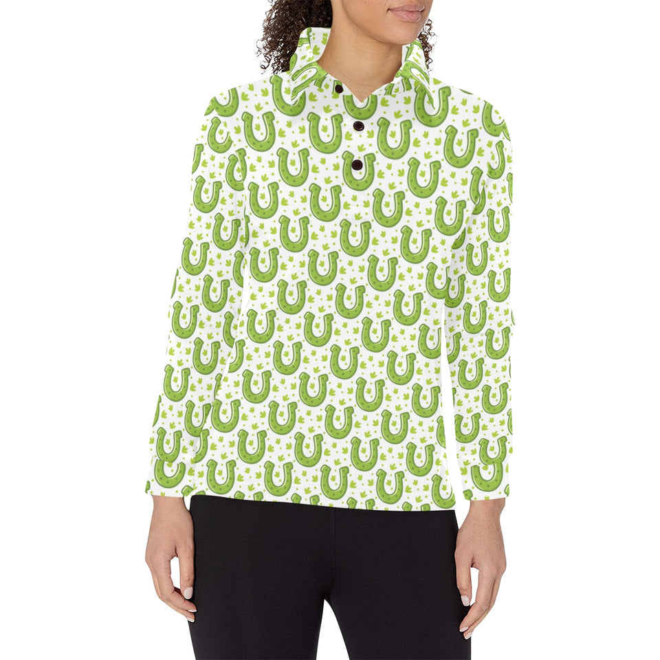 Horseshoes Pattern Print Design 02 Women's Long Sleeve Polo Shirt