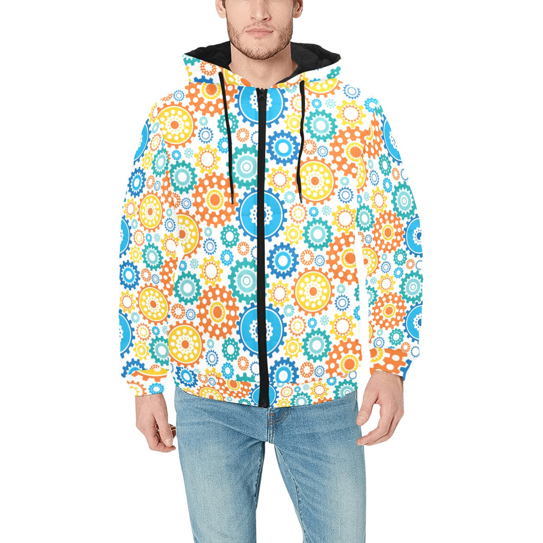 Gear Pattern Print Design 04 Men's Padded Hooded Jacket(ModelH42)