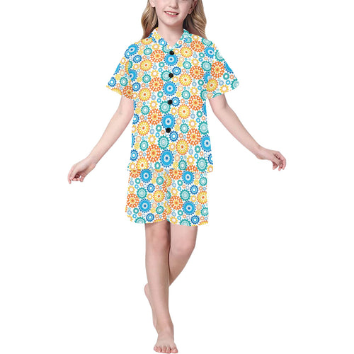 Gear Pattern Print Design 04 Kids' Boys' Girls' V-Neck Short Pajama Set