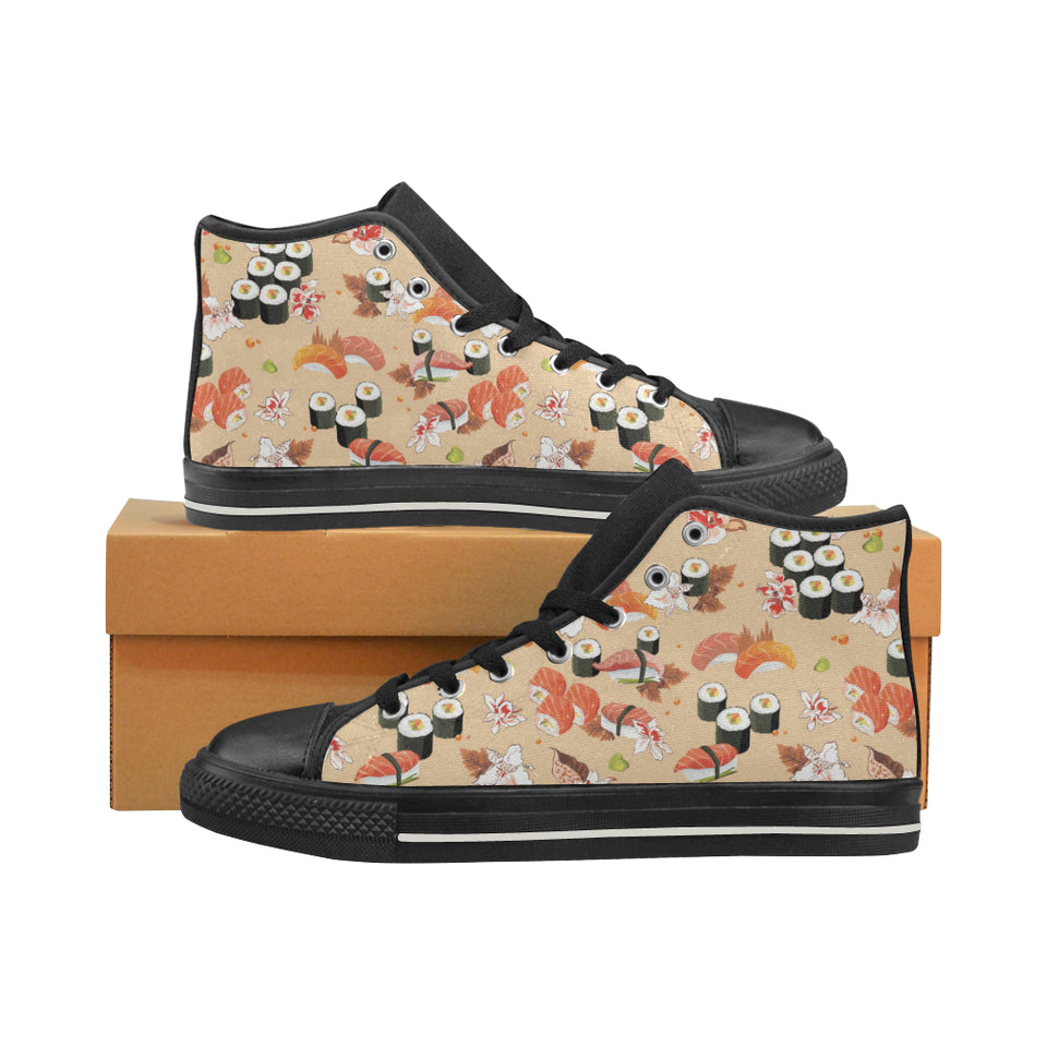 Sushi Pattern Men's High Top Canvas Shoes Black