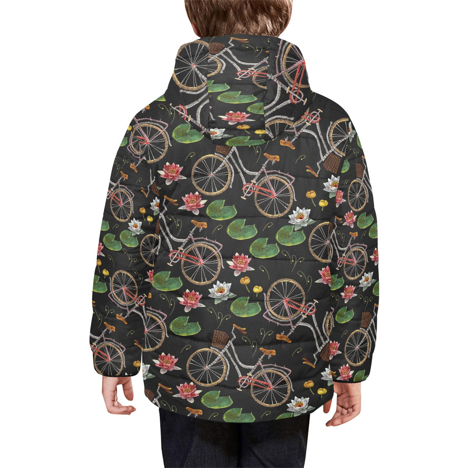 Bicycle Pattern Print Design 03 Kids' Boys' Girls' Padded Hooded Jacket