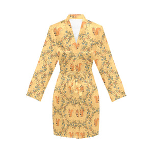 Squirrel Pattern Print Design 01 Women's Long Sleeve Belted Night Robe