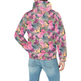 Hibiscus Pattern Print Design 03 Men's Padded Hooded Jacket(ModelH42)