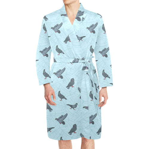 Pigeon Pattern Print Design 02 Men's Long Sleeve Belted Night Robe