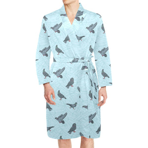 Pigeon Pattern Print Design 02 Men's Long Sleeve Belted Night Robe