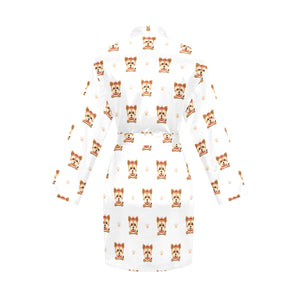 Yorkshire Terrier Pattern Print Design 03 Women's Long Sleeve Belted Night Robe