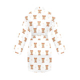 Yorkshire Terrier Pattern Print Design 03 Women's Long Sleeve Belted Night Robe