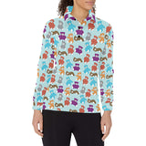 Teddy Bear Pattern Print Design 03 Women's Long Sleeve Polo Shirt