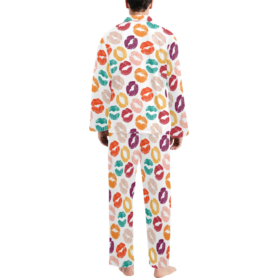 Lips Pattern Print Design 03 Men's Long Pajama Set